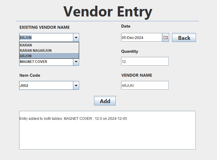 Vendor Entry Form